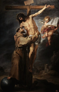 Saint Francis of Assisi embracing the crucified Christ poster print by Bartolomé Esteban Murillo