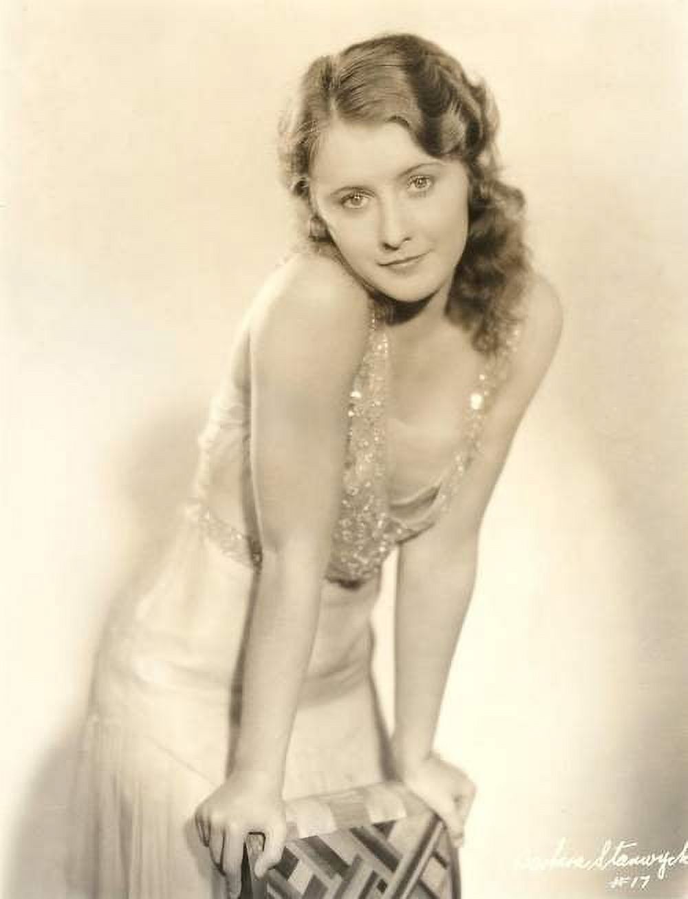 Barbara Stanwyck leaning photo print in multiple sizes.