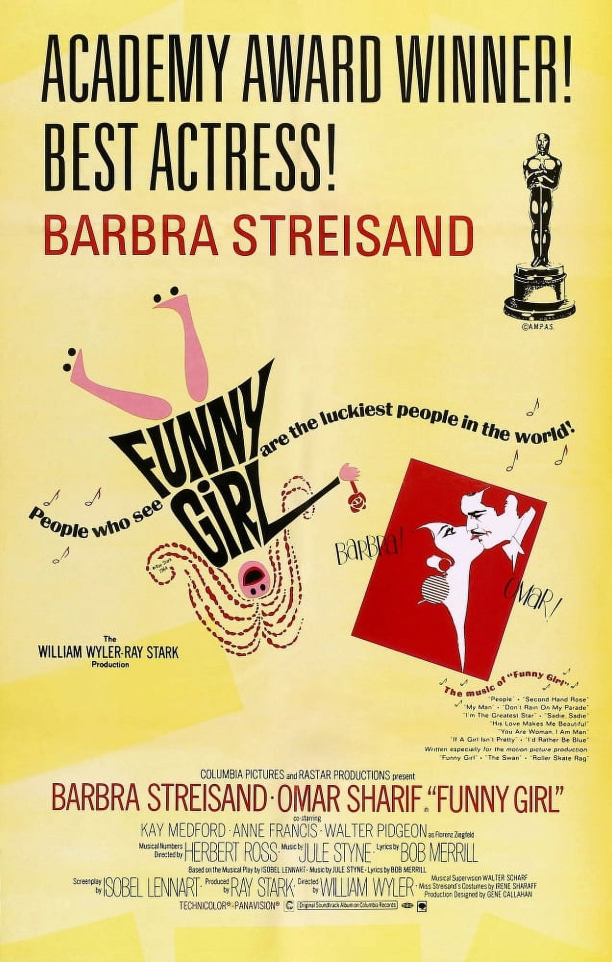 Funny Girl movie poster featuring Barbra Streisand and Omar Sharif.