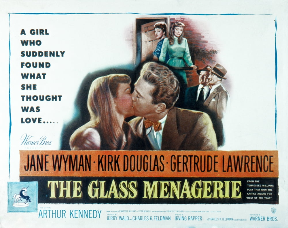 The Glass Menagerie movie poster featuring Jane Wyman and Kirk Douglas