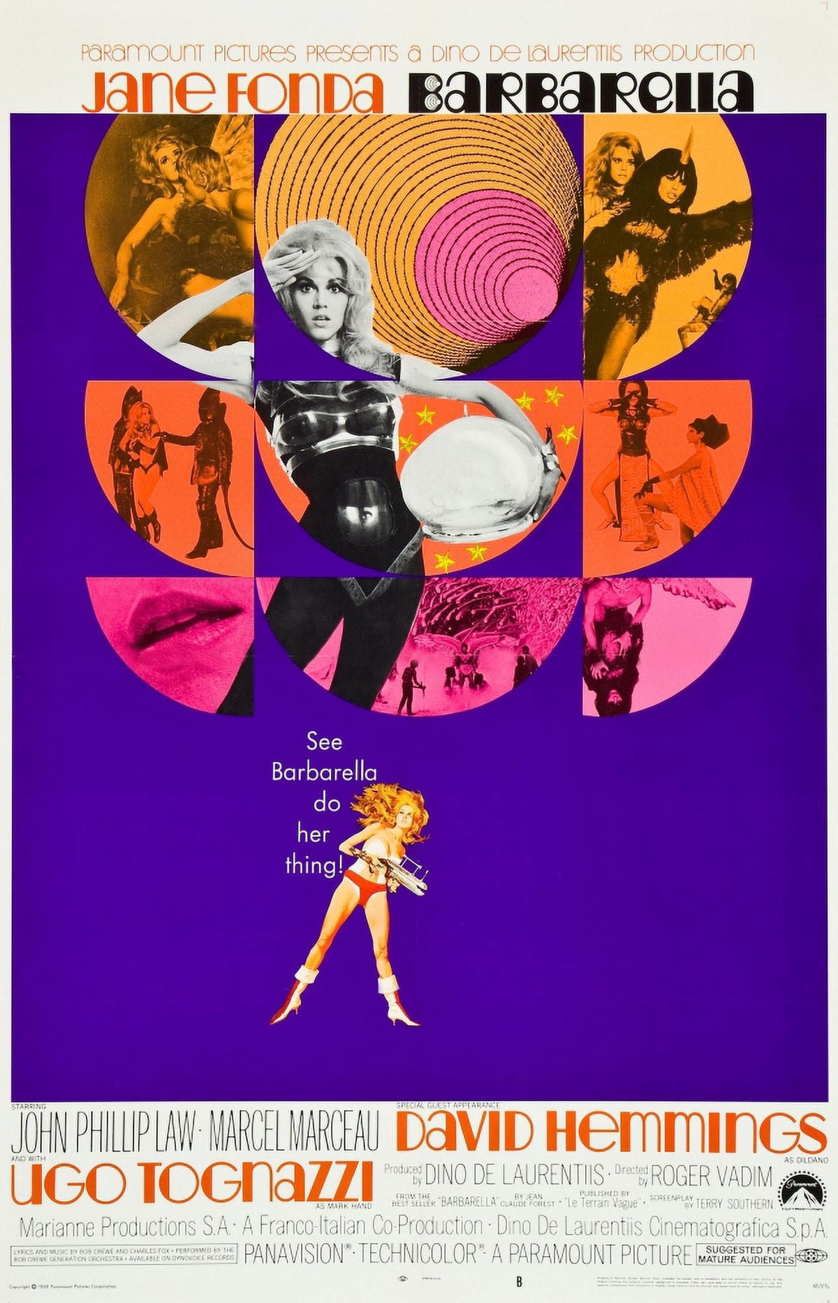 Barbarella Movie Poster Masterprint featuring Jane Fonda from the 1968 film.