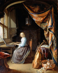 A Woman Playing a Clavichord art print by Gerrit Dou