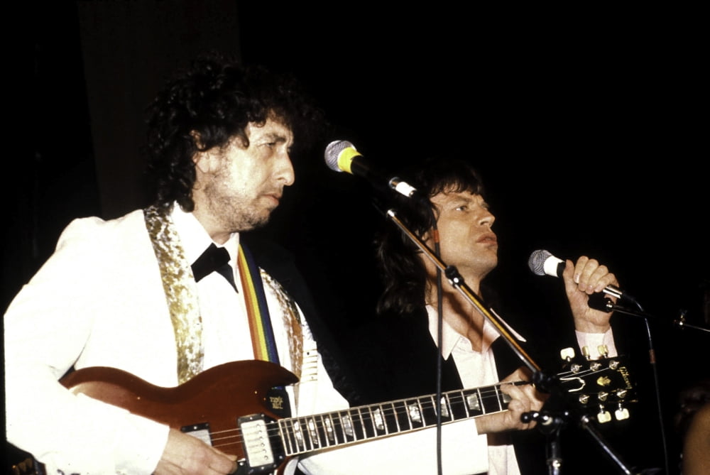Bob Dylan performing with Mick Jagger photo print.