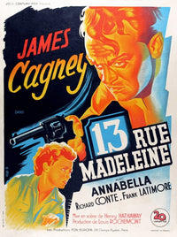 13 Rue Madeleine movie poster featuring James Cagney and Annabella from the 1947 film.