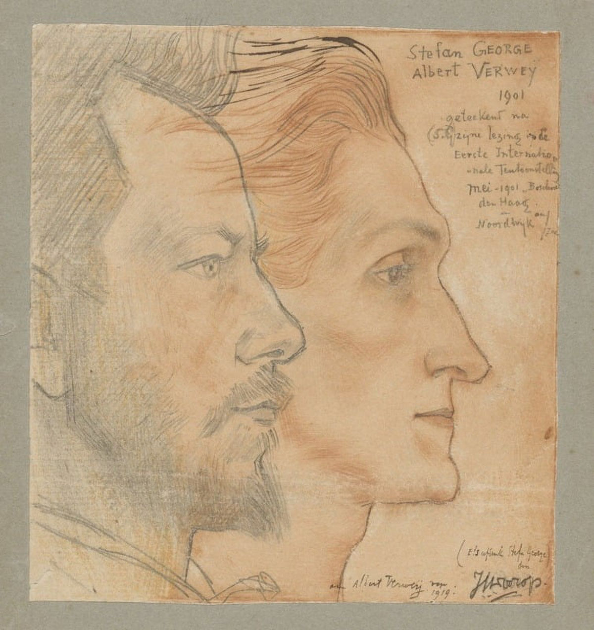 Portraits of Albert Verwey and Stefan George Art Print by Jan Toorop