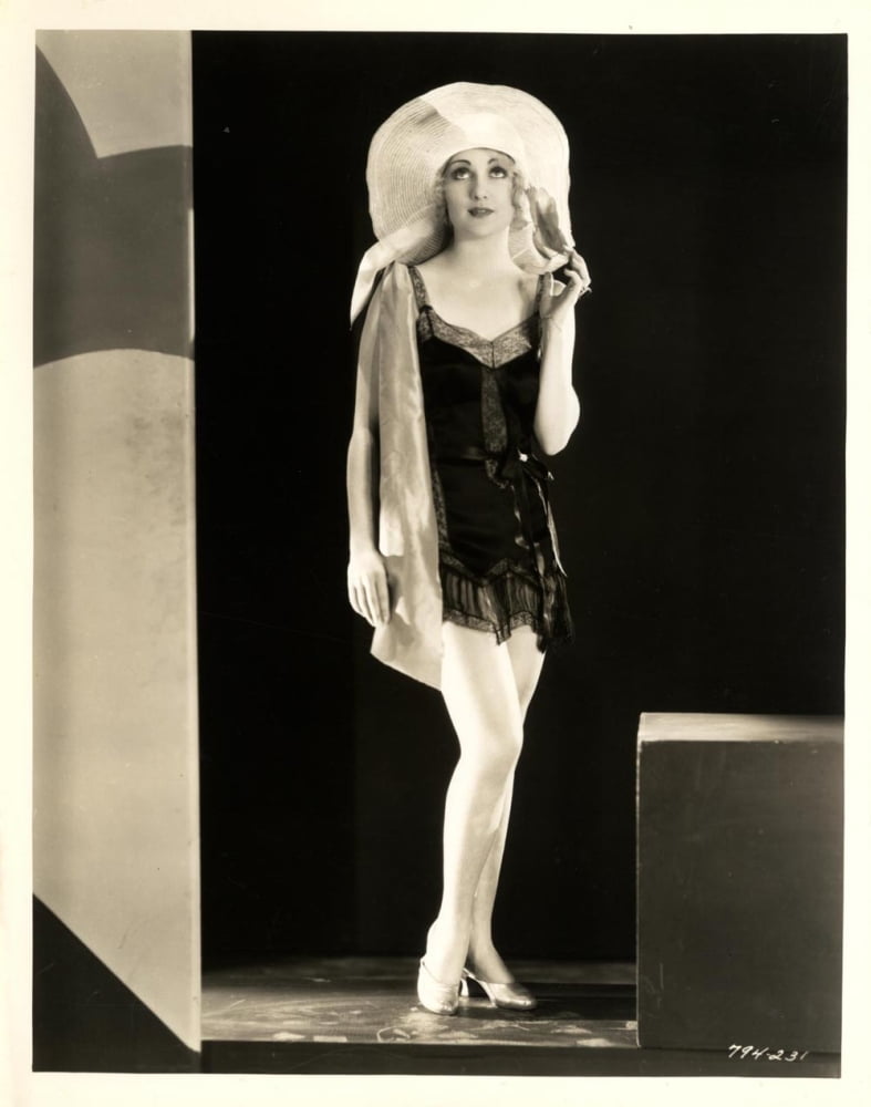 Carole Lombard lingerie photo print with big hat, vintage Hollywood art.