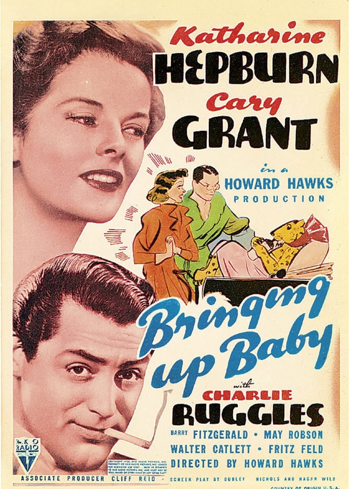 Bringing Up Baby 1938 movie poster featuring Katharine Hepburn and Cary Grant, Masterprint 11x17