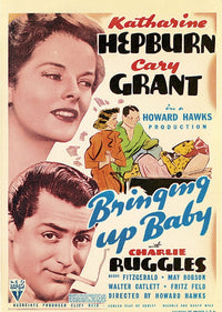 Bringing Up Baby 1938 movie poster featuring Katharine Hepburn and Cary Grant, Masterprint 11x17
