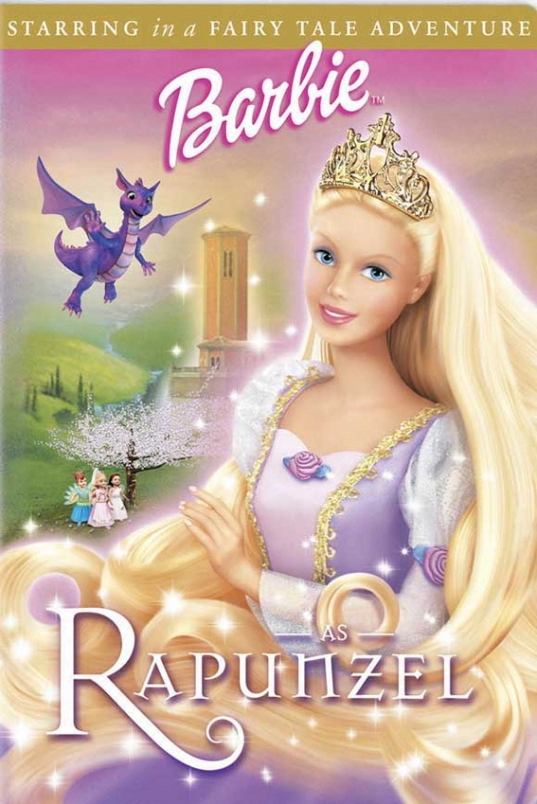 Barbie as Rapunzel Movie Poster 11 x 17 showcasing Barbie in a magical setting.