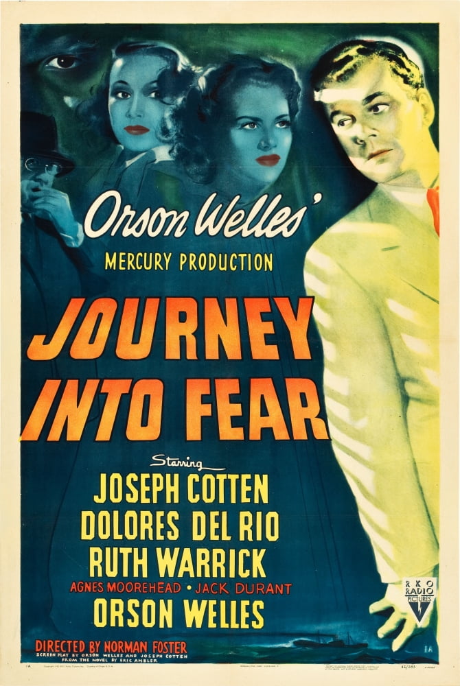Journey Into Fear 1943 Movie Poster Print featuring Joseph Cotten, Dolores Del Rio, Ruth Warrick, and Orson Welles.