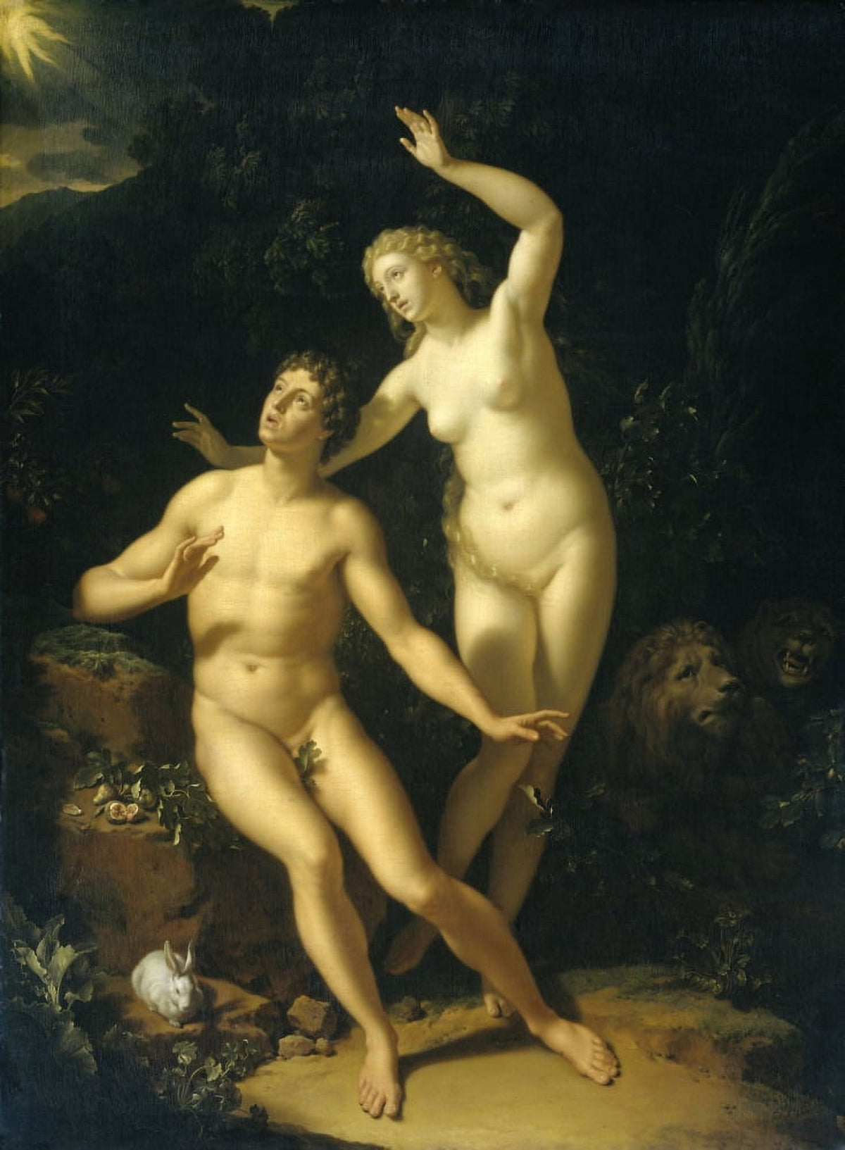 God Holds Adam and Eve Responsible by Adriaen Van Der Werff - 1717 Dutch Painting Print