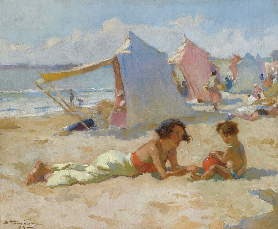 Playing On The Beach Art Print by Charles Atamian - Vibrant beach scene