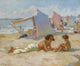 Playing On The Beach Art Print by Charles Atamian - Vibrant beach scene