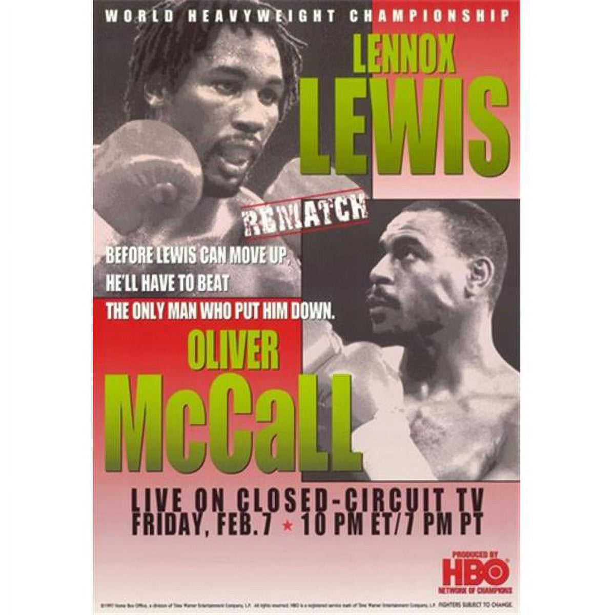 Lennox Lewis vs Oliver McCall Boxing Match Poster - 11x17