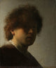 Self-portrait print by Rembrandt van Rijn, c. 1628, available in multiple sizes.
