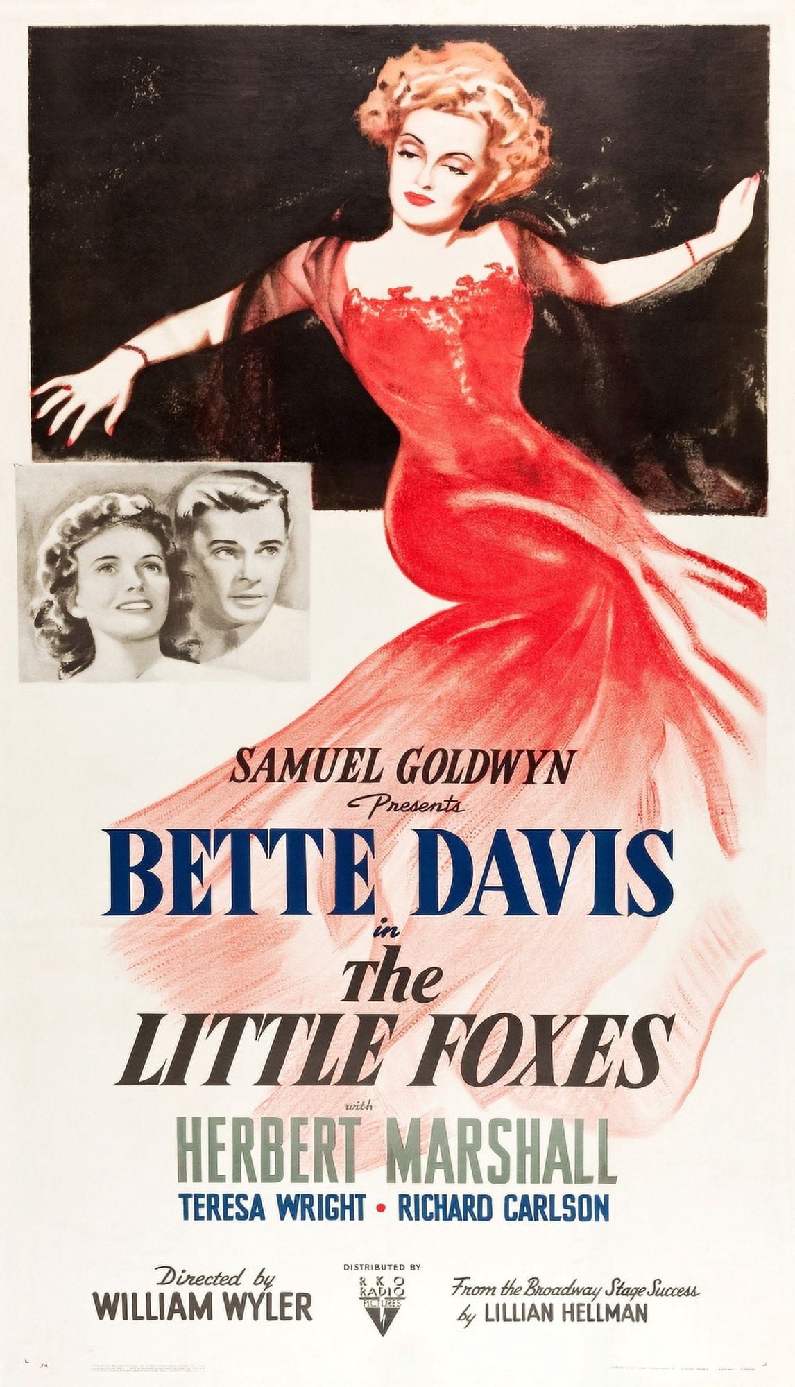 The Little Foxes 1941 movie masterprint poster featuring Teresa Wright, Herbert Marshall, and Bette Davis.