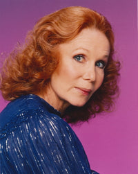 Katherine Helmond side view photo print in blue dress.