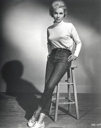 Janet Leigh photo print in elegant pose wearing white and black attire.
