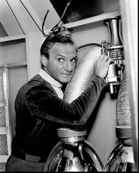 Jonathan Harris holding pipe in Lost In Space black and white photo print.