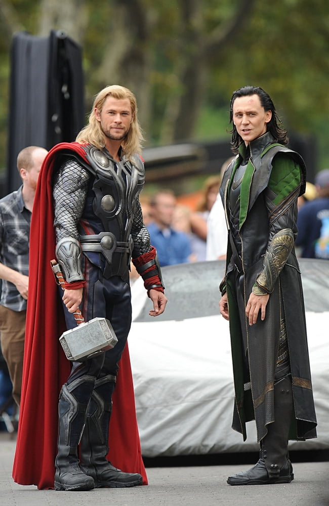 Chris Hemsworth and Tom Hiddleston Avengers filming print in Central Park