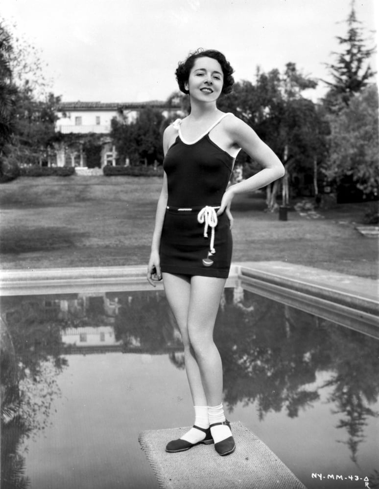 Colleen Moore vintage swimsuit photo print on a dive board.