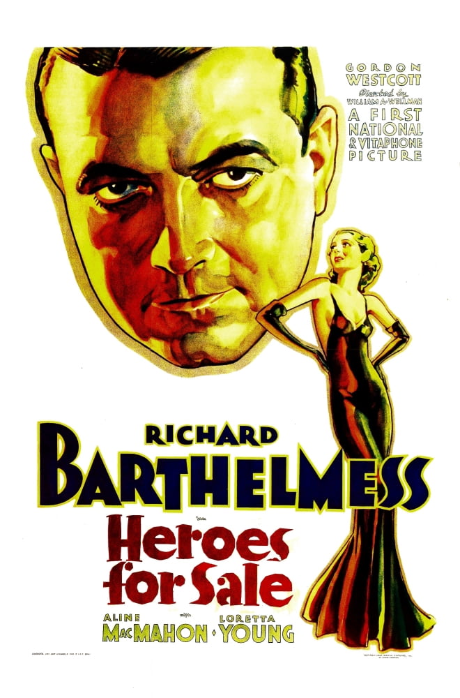 Heroes For Sale movie poster print featuring Richard Barthelmess and Loretta Young, 1933 classic film art.