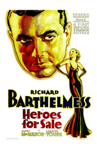 Heroes For Sale movie poster print featuring Richard Barthelmess and Loretta Young, 1933 classic film art.