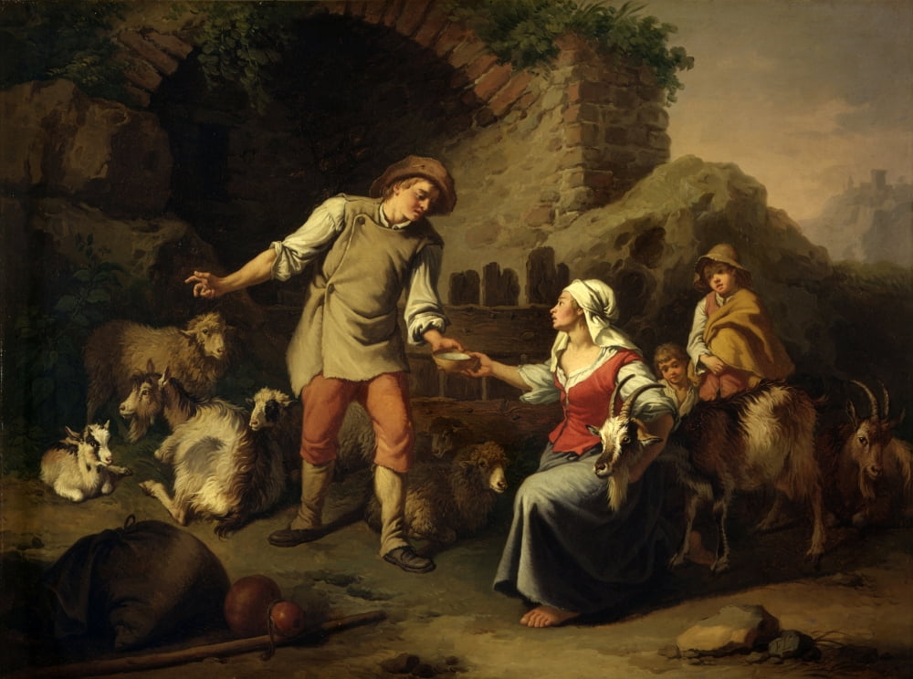 Country Scene with Shepherds and Goats Poster Print