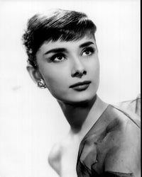 Black and white headshot photo print of Audrey Hepburn