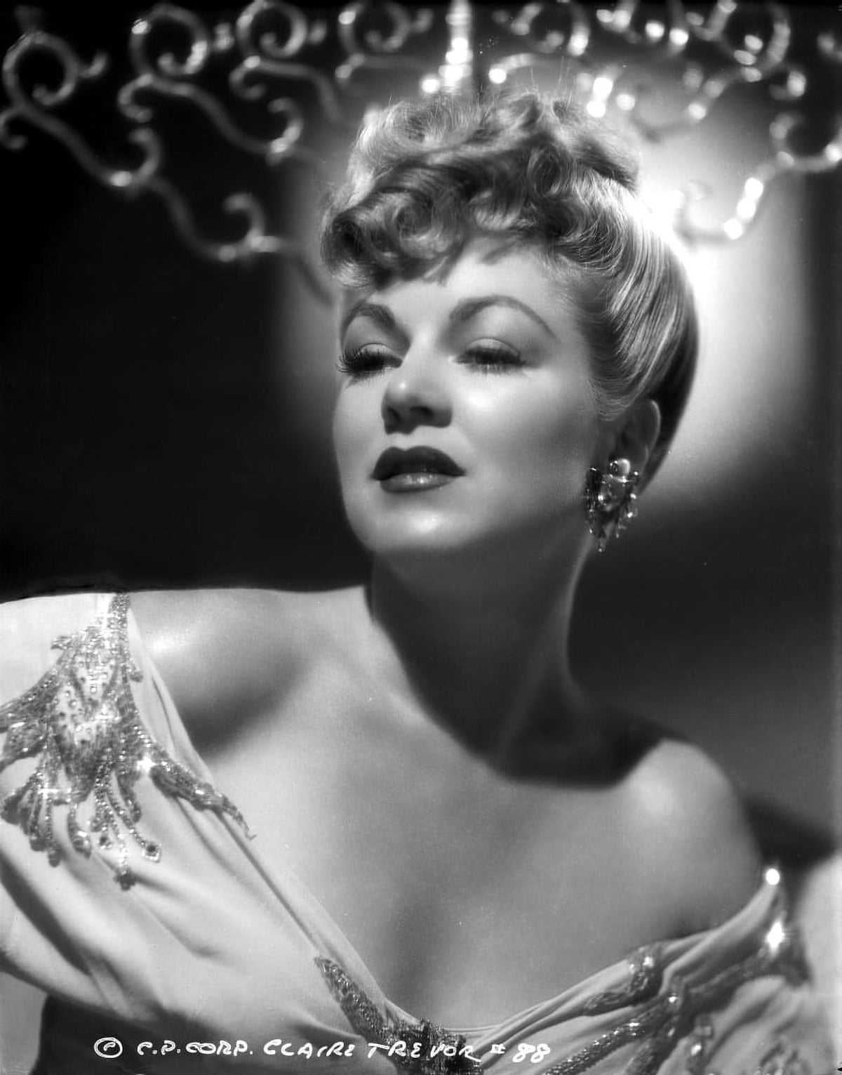 Claire Trevor posed in floral dress classic portrait photo print.