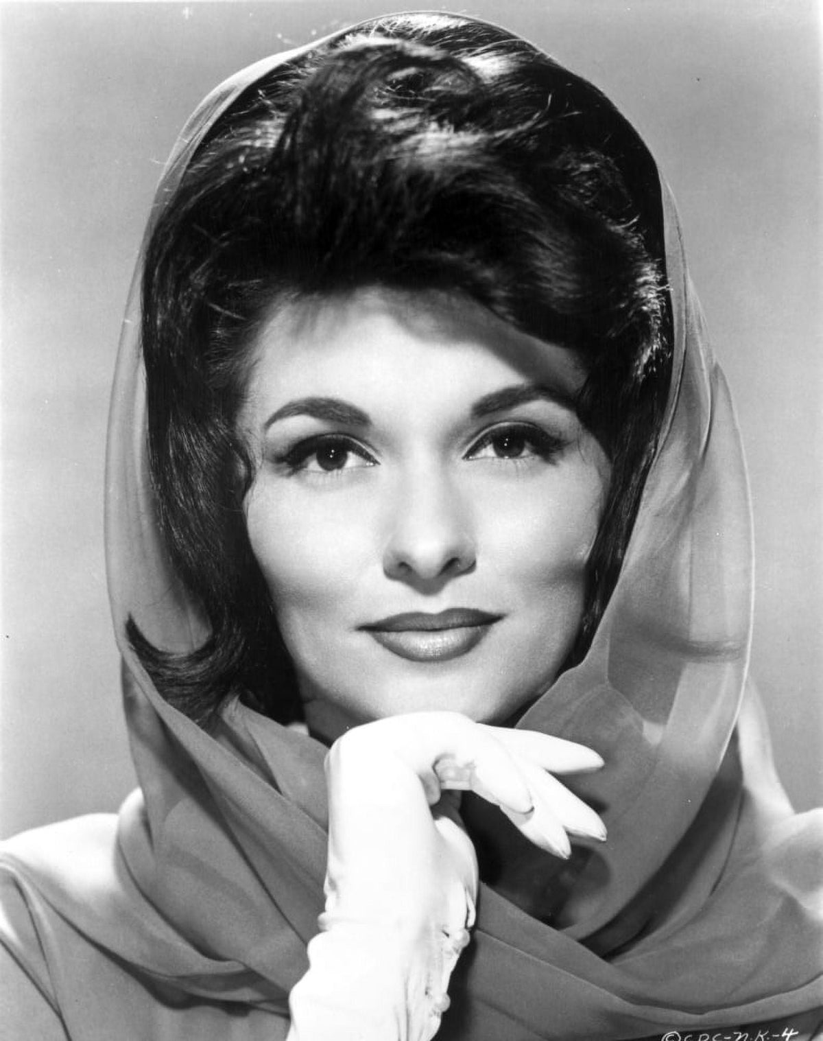 Nancy Kovack portrait photo print in shawl and gloves.