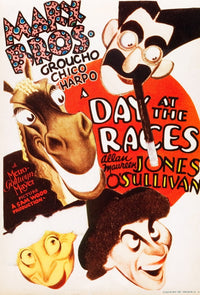 A Day At The Races movie poster featuring the Marx Brothers Groucho, Chico, and Harpo.