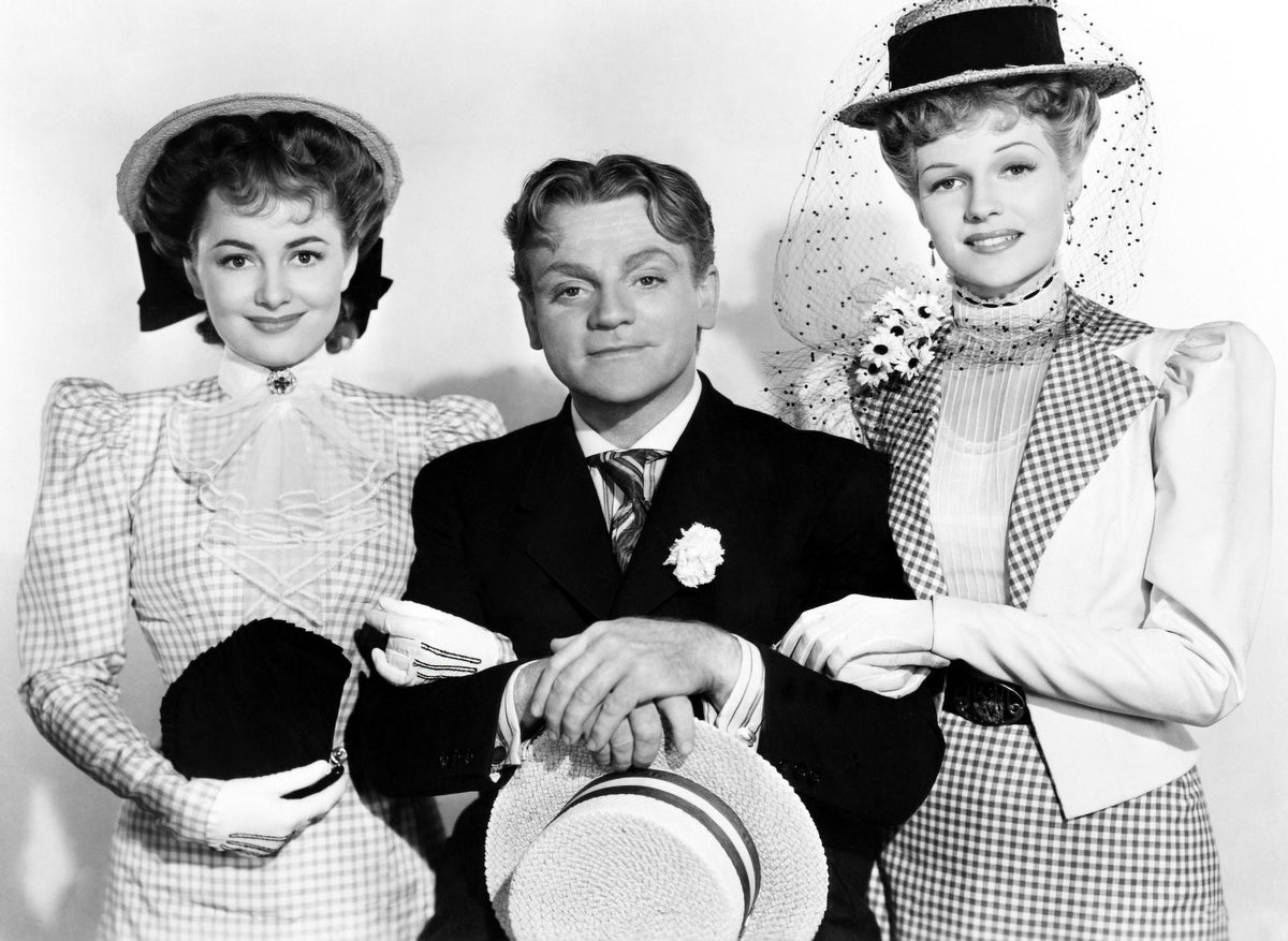 The Strawberry Blonde movie poster print featuring Olivia De Havilland, James Cagney, and Rita Hayworth.