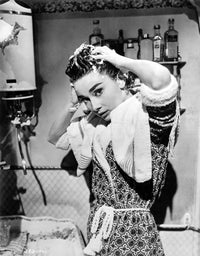 Audrey Hepburn washing hair portrait photo print.