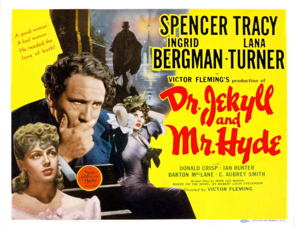 Dr. Jekyll and Mr. Hyde movie masterprint poster featuring Lana Turner, Spencer Tracy, and Ingrid Bergman, 1941