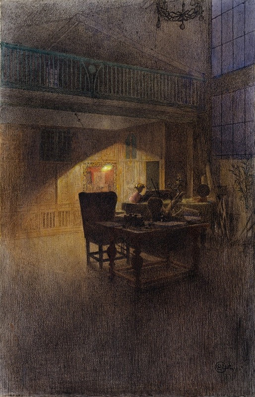 At the Piano print by Carl Larsson, fine art print available in multiple sizes