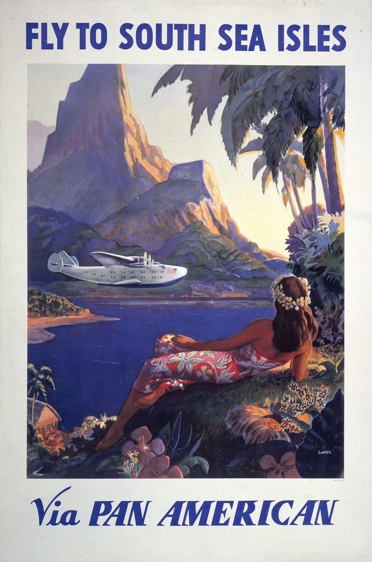 Fly to South Sea Isles vintage poster print by Paul George Lawler