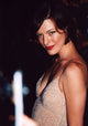 Milla Jovovich stunning photo print in nude sparkle dress.