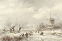 Couples and Families Ice Skating Watercolor Print by Lodewijk Johannes Kleijn