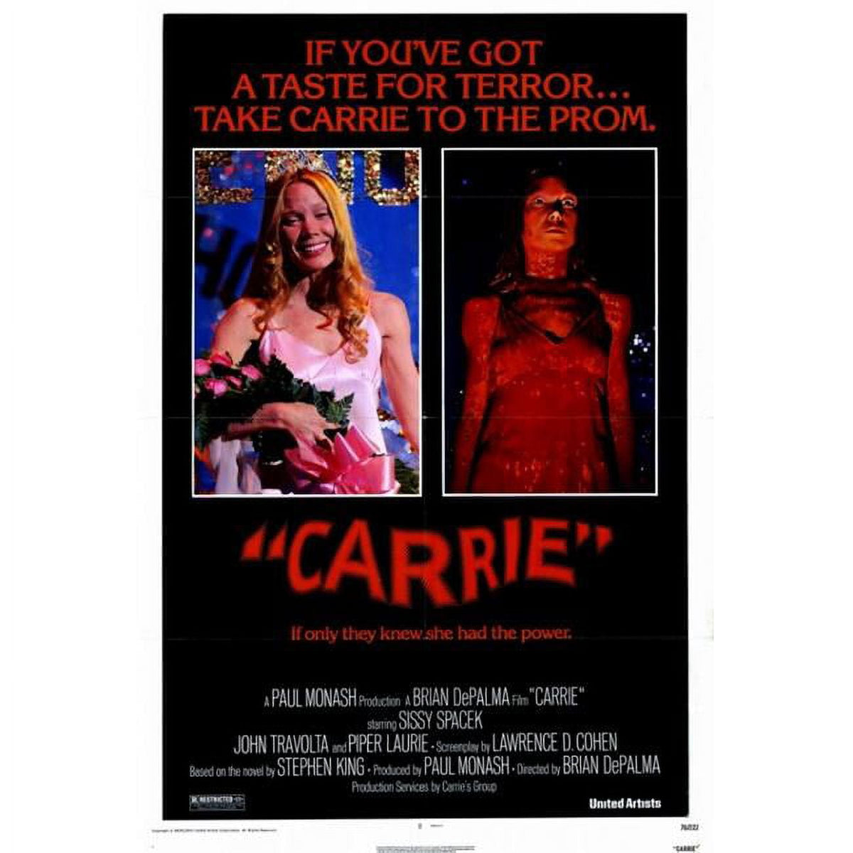 Carrie movie poster print showcasing iconic horror imagery.