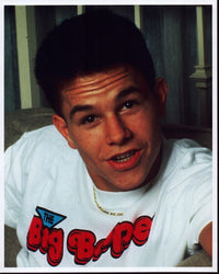 Mark Wahlberg photo print in white shirt, available in 8x10 and 24x30 sizes.