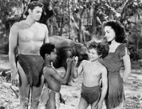 Johnny Weissmuller movie scene photo print with kids and woman.