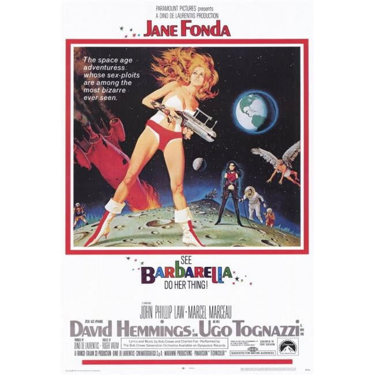 Barbarella Movie Poster Print showcasing vibrant sci-fi art.