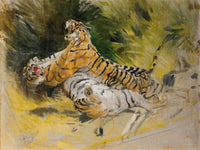 Dynamic Tigers Fighting Poster Print by Aimé Morot showcasing powerful tigers in action.