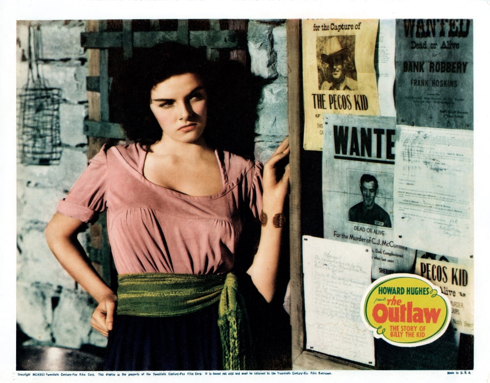 The Outlaw Us lobby card movie poster print featuring Jane Russell, vintage cinema art.