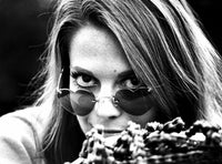 Natalie Wood wearing heart-shaped sunglasses in classic photo print