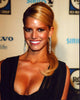 Jessica Simpson photo print in black and sheer top at event