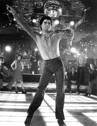 Saturday Night Fever movie photo print showcasing vibrant disco era energy.