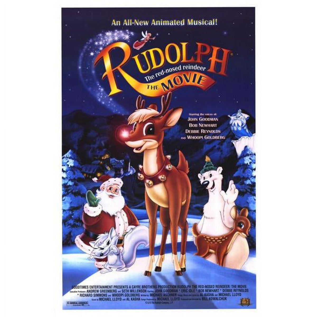 Rudolph: The Movie Poster Print featuring Rudolph and friends in a festive scene.