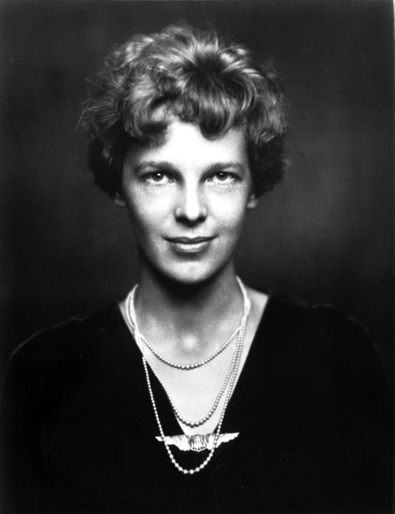 Amelia Earhart portrait photo print showcasing iconic aviator with necklace.